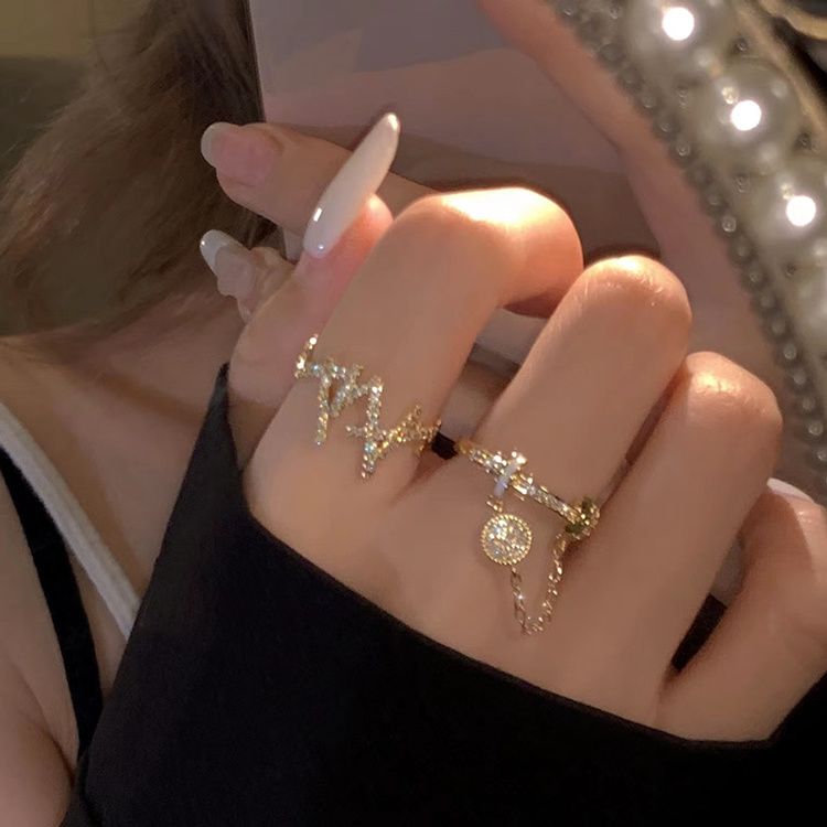 Spice! Japanese and Korean-style Flash Diamond Zircon Tassel Ring Women's Elegant All-match High-grade Light Luxury Niche Index Finger Ring