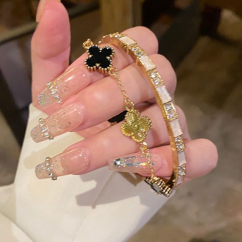 Stacked Bi in! Noble Bamboo Eye Open Bracelet Women's Light Luxury Laser Four-leaf Flower High-grade Elegant Bracelet