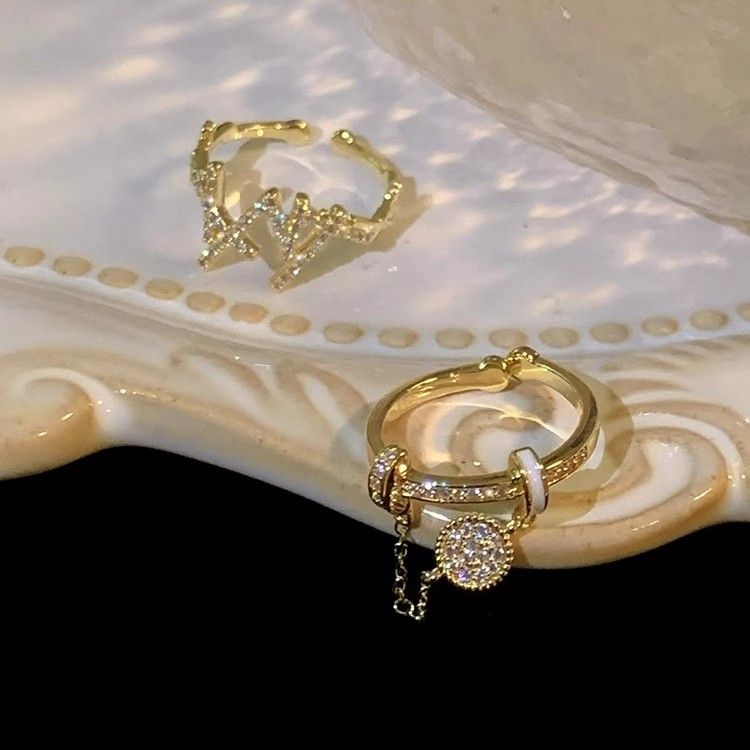 Spice! Japanese and Korean-style Flash Diamond Zircon Tassel Ring Women's Elegant All-match High-grade Light Luxury Niche Index Finger Ring