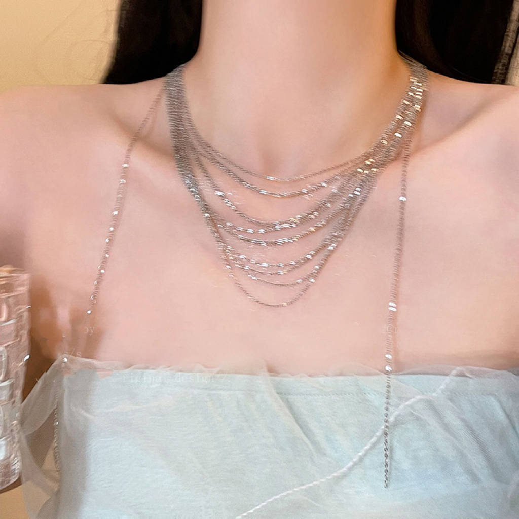 Stacked Tassel Collarbone Chain Women's Multi-layer Necklace 2023 New Choker Necklace Light Luxury Niche High-end Sense