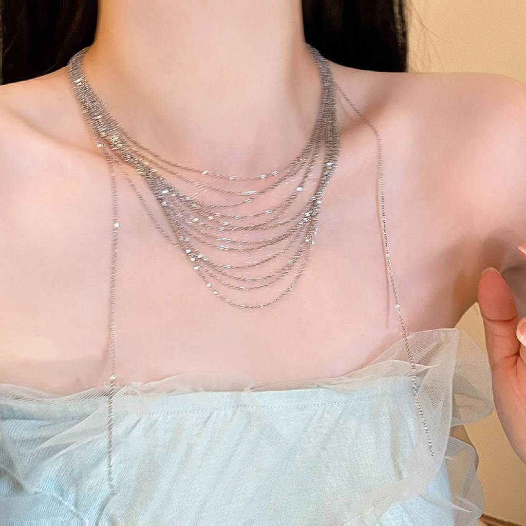 Stacked Tassel Collarbone Chain Women's Multi-layer Necklace 2023 New Choker Necklace Light Luxury Niche High-end Sense