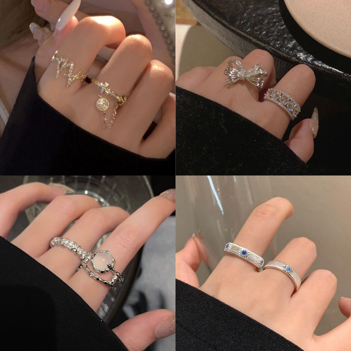 Spice! Japanese and Korean-style Flash Diamond Zircon Tassel Ring Women's Elegant All-match High-grade Light Luxury Niche Index Finger Ring