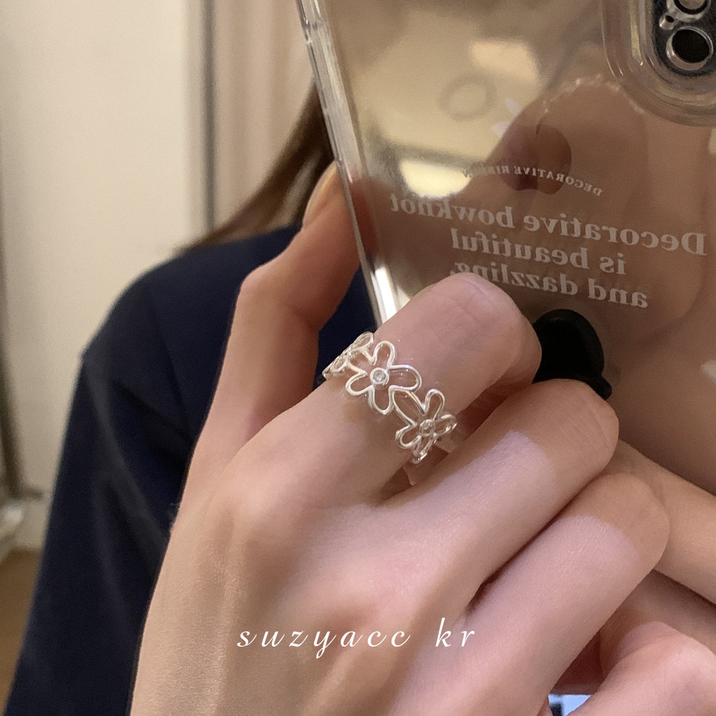 Small Fresh Color Hollow Flower Ring Women's Ins Style Simple Niche Design Sense Finger Ring Opening Adjustable