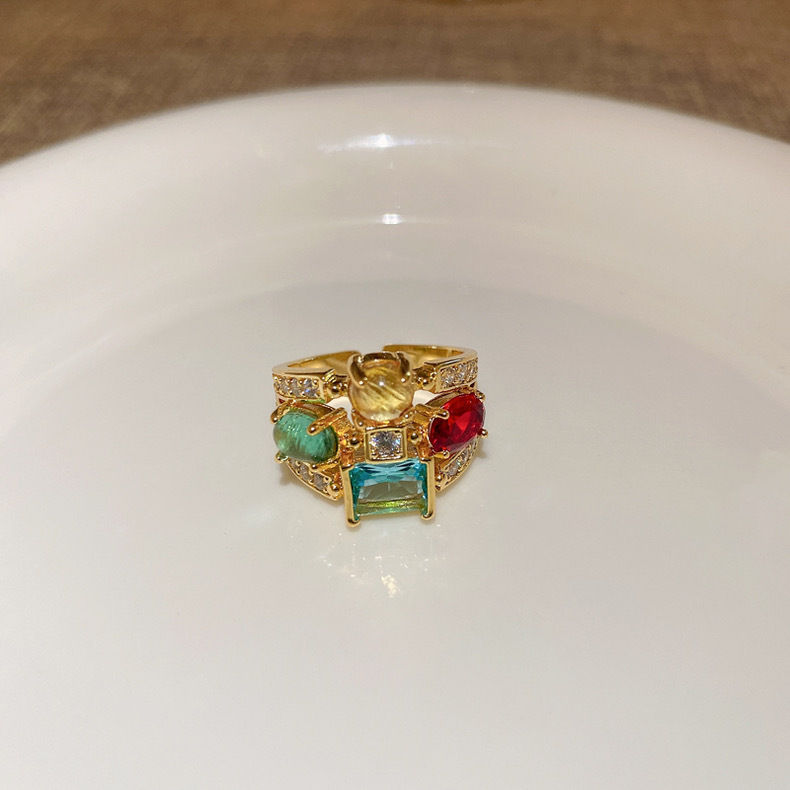 Zircon geometric oval multi-layer color opening ring fashion creative design feeling food finger ring personality bracelet