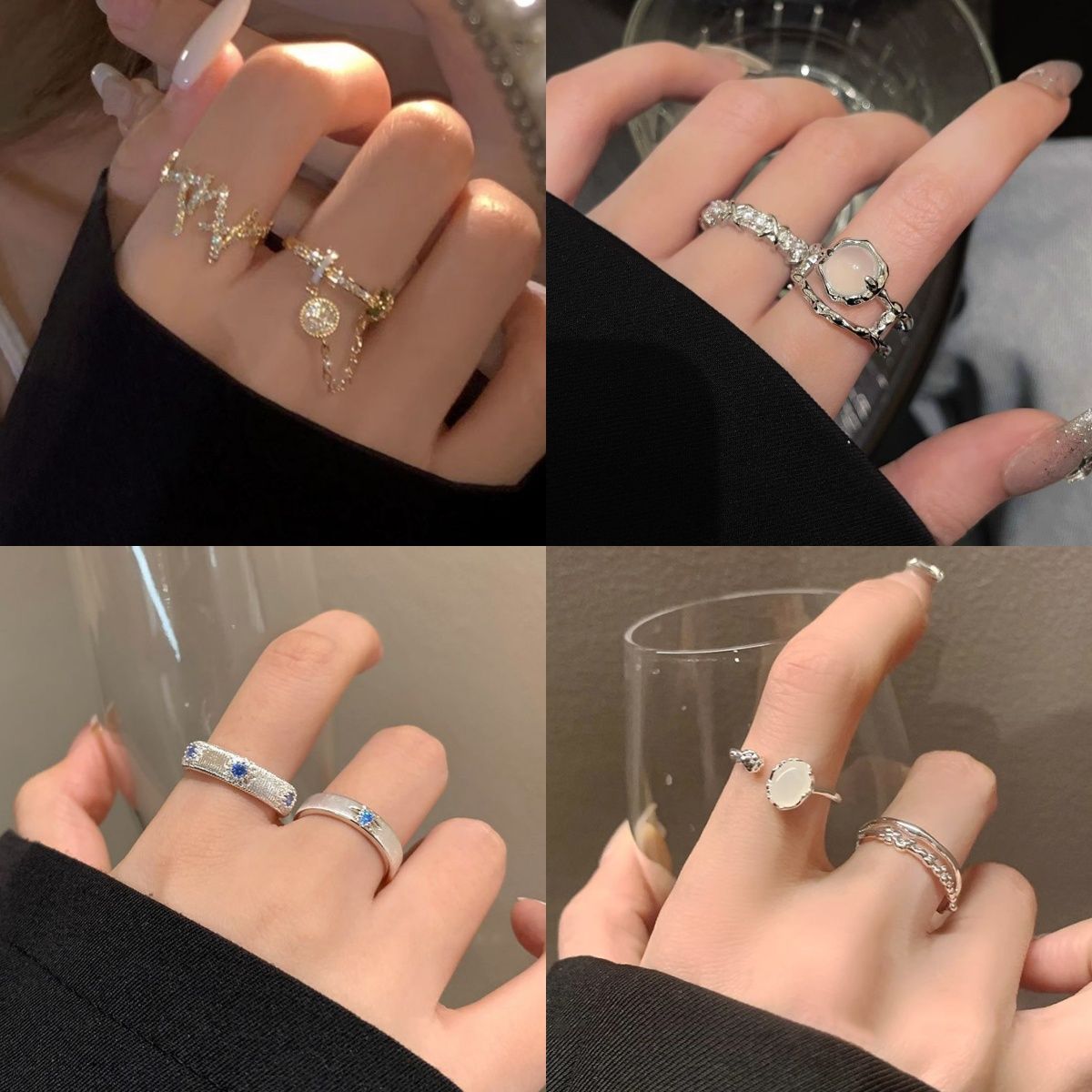 Spice! Japanese and Korean-style Flash Diamond Zircon Tassel Ring Women's Elegant All-match High-grade Light Luxury Niche Index Finger Ring