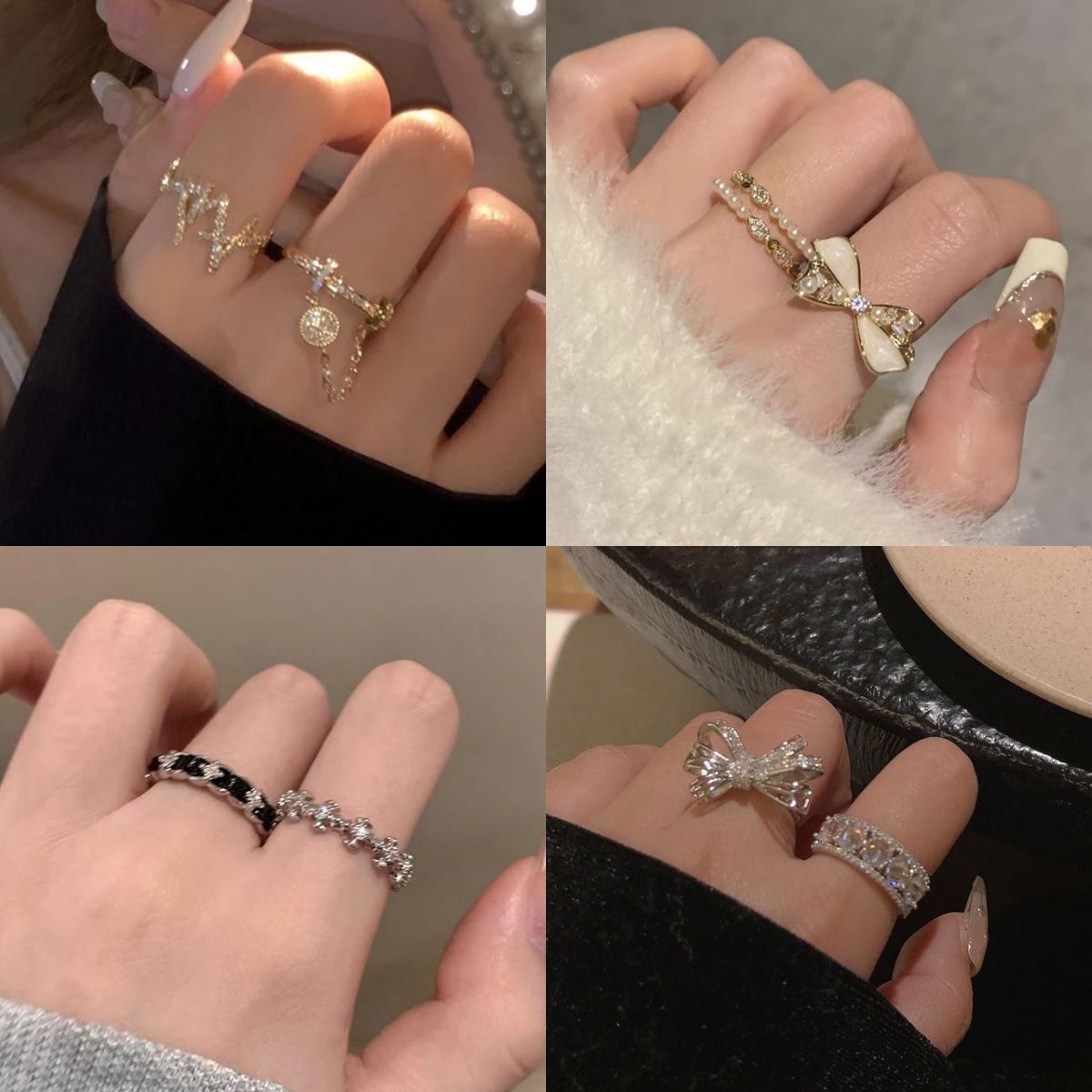 Spice! Japanese and Korean-style Flash Diamond Zircon Tassel Ring Women's Elegant All-match High-grade Light Luxury Niche Index Finger Ring