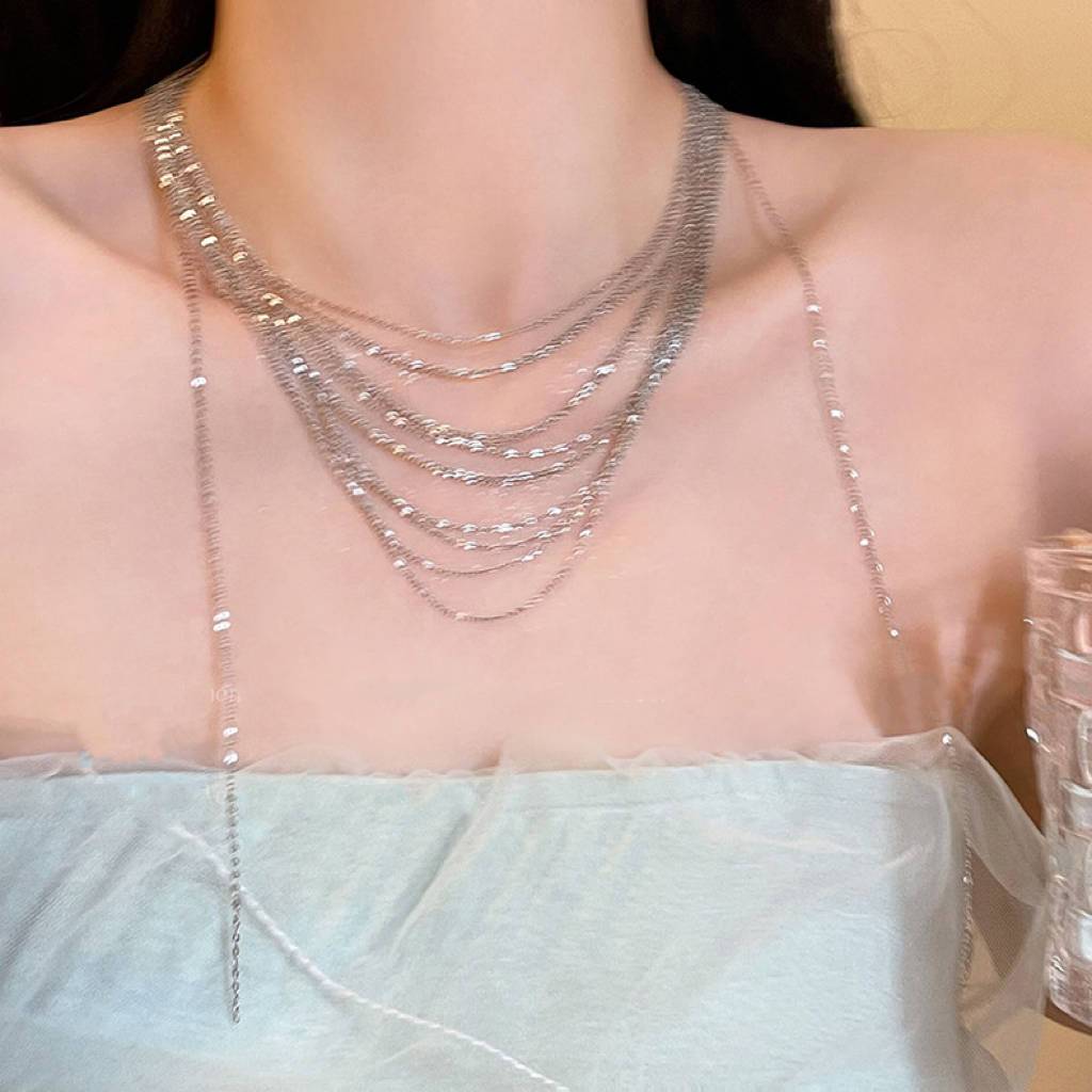 Stacked Tassel Collarbone Chain Women's Multi-layer Necklace 2023 New Choker Necklace Light Luxury Niche High-end Sense
