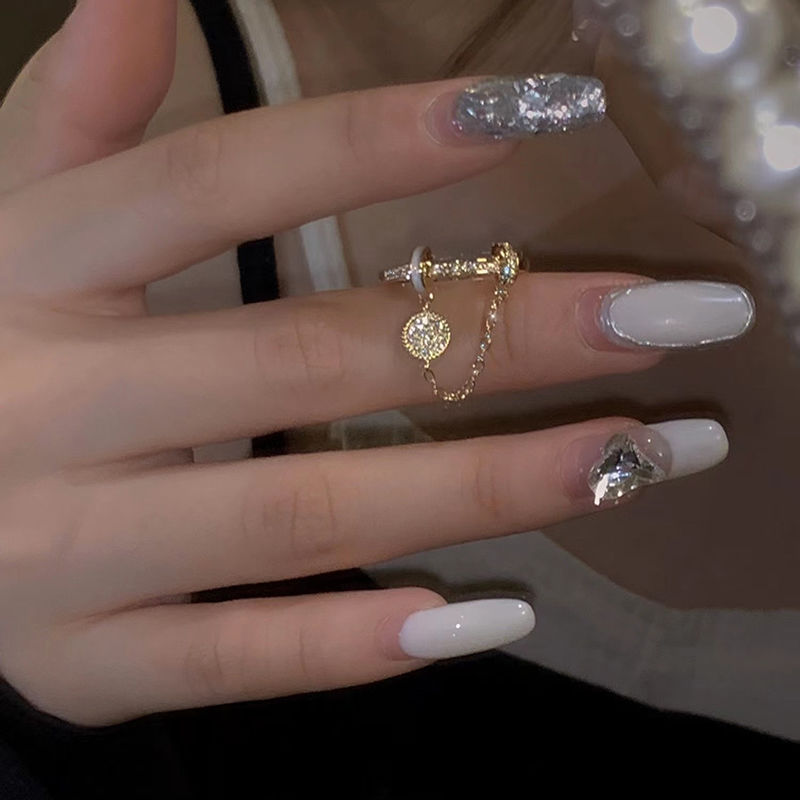 Spice! Japanese and Korean-style Flash Diamond Zircon Tassel Ring Women's Elegant All-match High-grade Light Luxury Niche Index Finger Ring