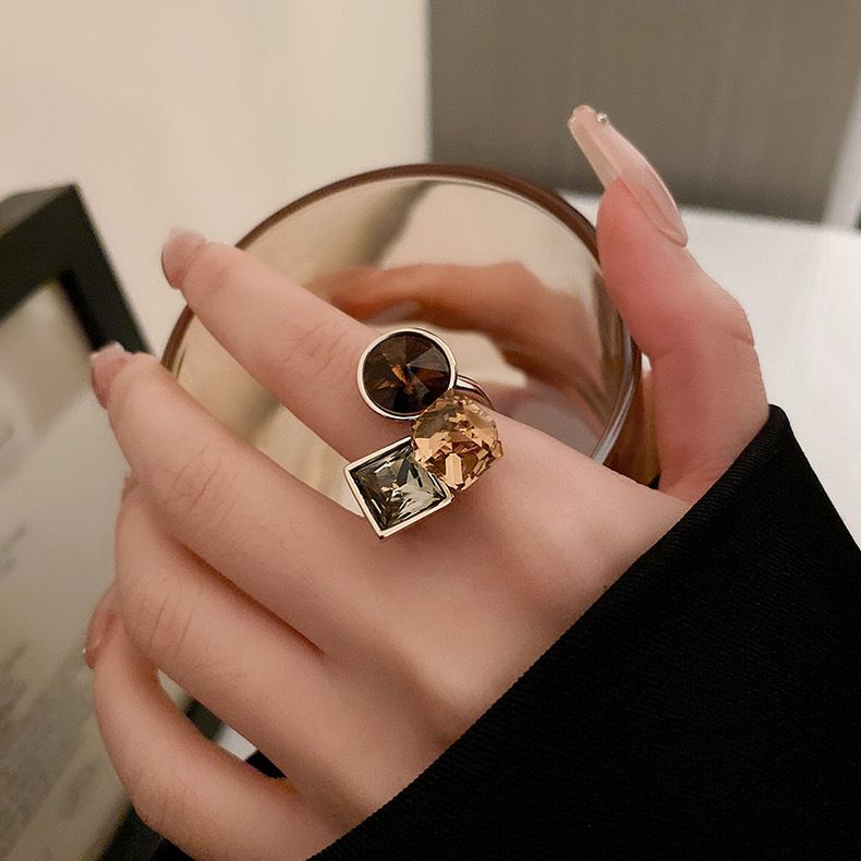 Zircon geometric oval multi-layer color opening ring fashion creative design feeling food finger ring personality bracelet