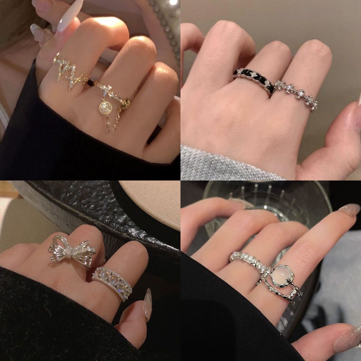 Spice! Japanese and Korean-style Flash Diamond Zircon Tassel Ring Women's Elegant All-match High-grade Light Luxury Niche Index Finger Ring