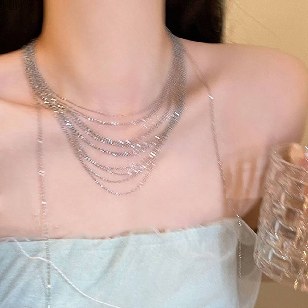 Stacked Tassel Collarbone Chain Women's Multi-layer Necklace 2023 New Choker Necklace Light Luxury Niche High-end Sense