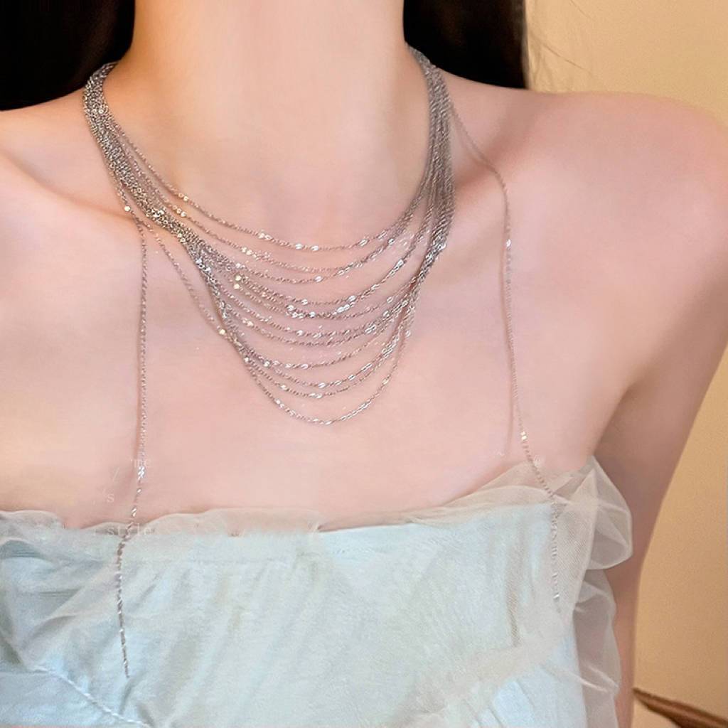 Stacked Tassel Collarbone Chain Women's Multi-layer Necklace 2023 New Choker Necklace Light Luxury Niche High-end Sense