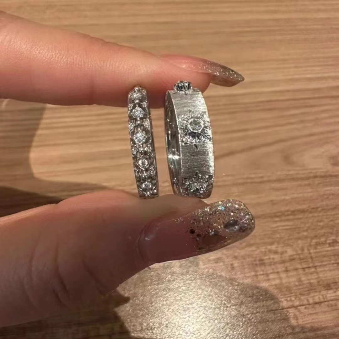 Titanium Steel Ring Wire Drawing Ring Two-piece Set with Opening Exquisite Full Zirconium Ring Ring Niche Light Luxury Ring for Couple