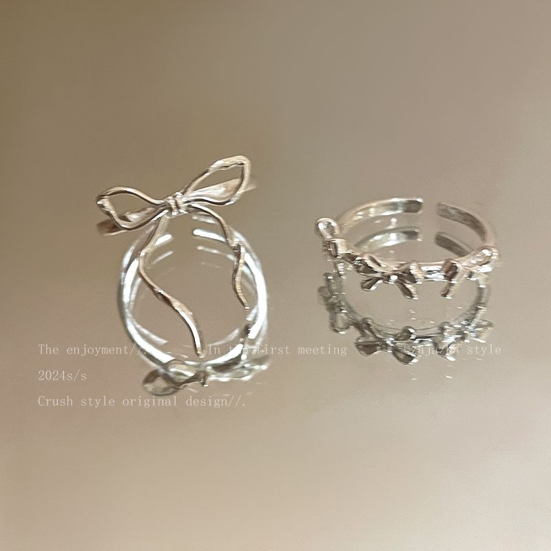 silver Bow Line Ring Women's Summer Ins Simple Cold Style Internet Celebrity Food Finger Ring Opening Adjustable Ring