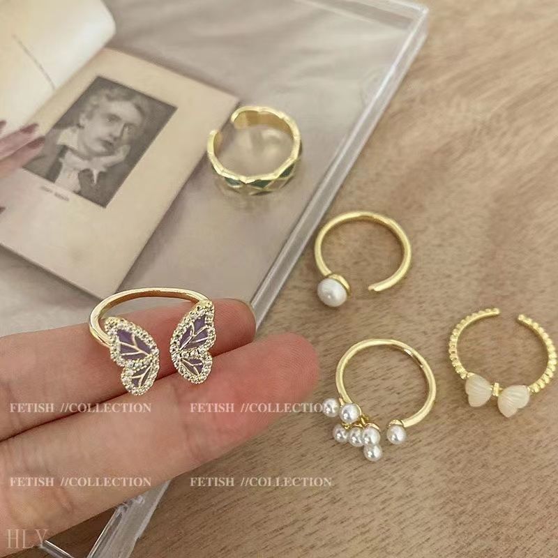 Baroque Pearl Exquisite Female Niche Design High-grade White Fritillaria Opening Adjustable Dieting Ring Retro Ring