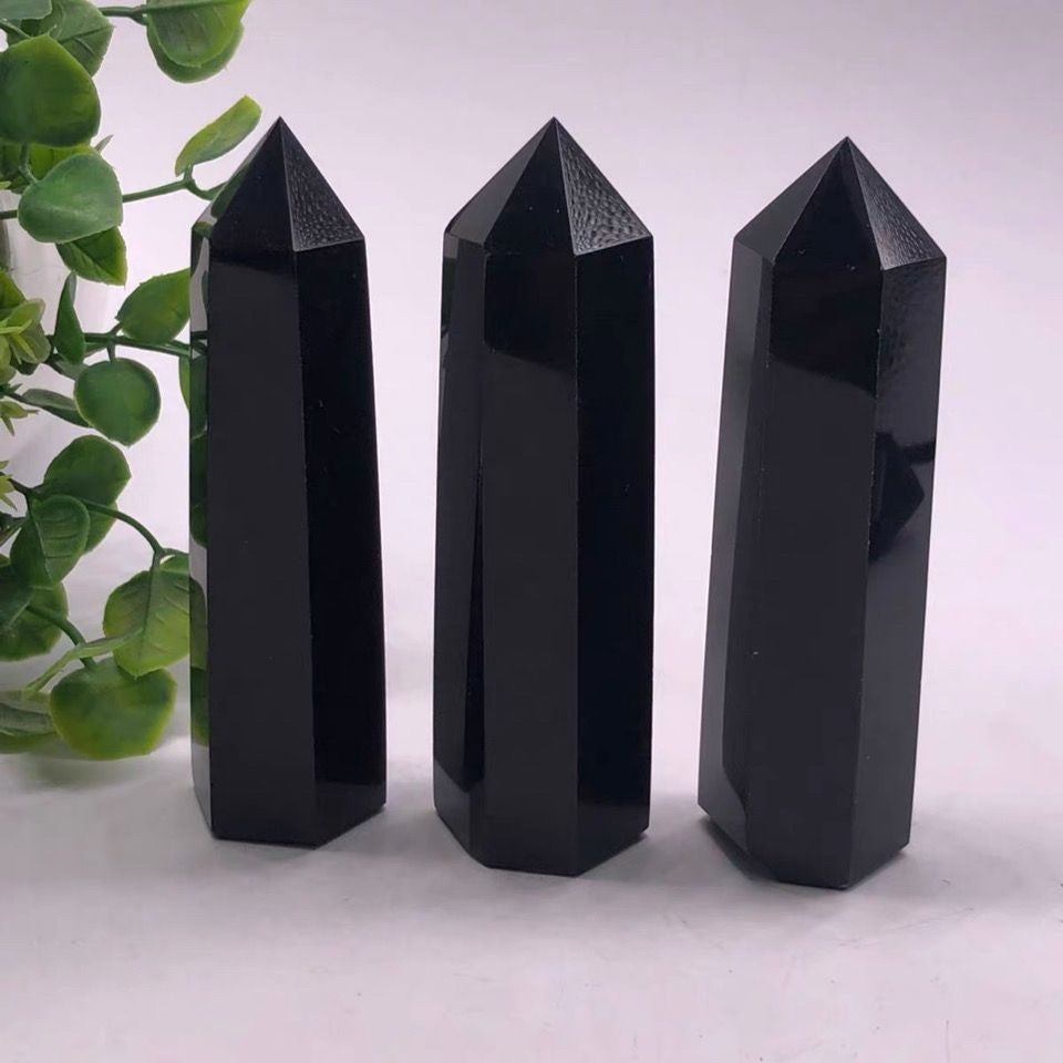 Obsidian hexagonal prism crystal column energy crystal stone spirit ornaments energy gathering