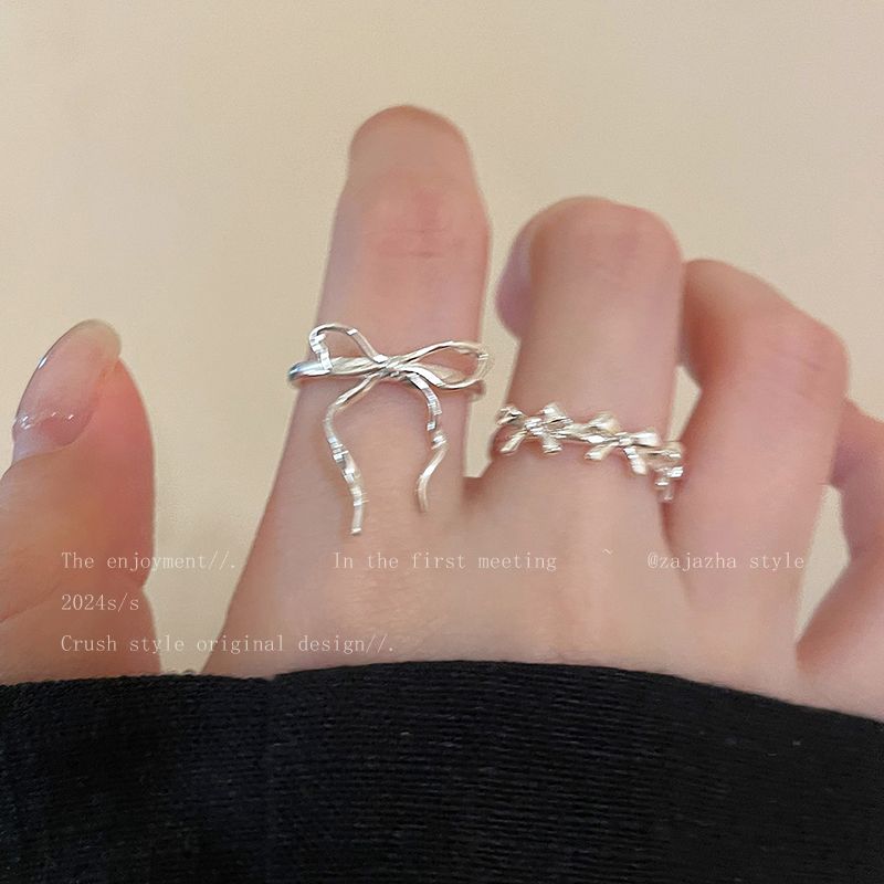 silver Bow Line Ring Women's Summer Ins Simple Cold Style Internet Celebrity Food Finger Ring Opening Adjustable Ring