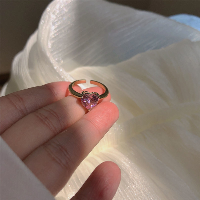 Pink Heart Ring ~ Niche Temperament Advanced Sense ins Sweet Cool Spice Girl Love Ring Stacked with Joint Ring for Women