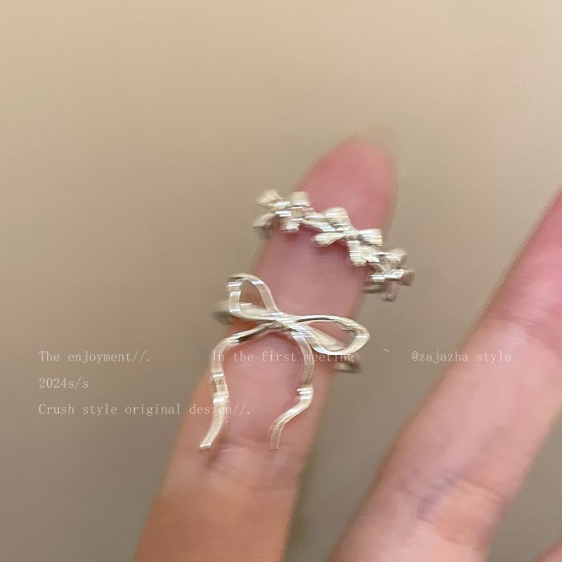 silver Bow Line Ring Women's Summer Ins Simple Cold Style Internet Celebrity Food Finger Ring Opening Adjustable Ring