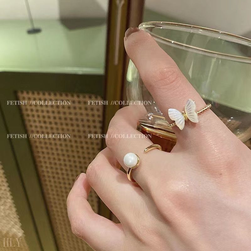 Baroque Pearl Exquisite Female Niche Design High-grade White Fritillaria Opening Adjustable Dieting Ring Retro Ring