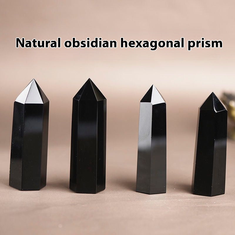 Obsidian hexagonal prism crystal column energy crystal stone spirit ornaments energy gathering