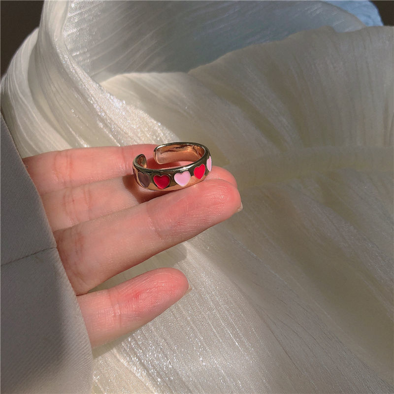 Pink Heart Ring ~ Niche Temperament Advanced Sense ins Sweet Cool Spice Girl Love Ring Stacked with Joint Ring for Women