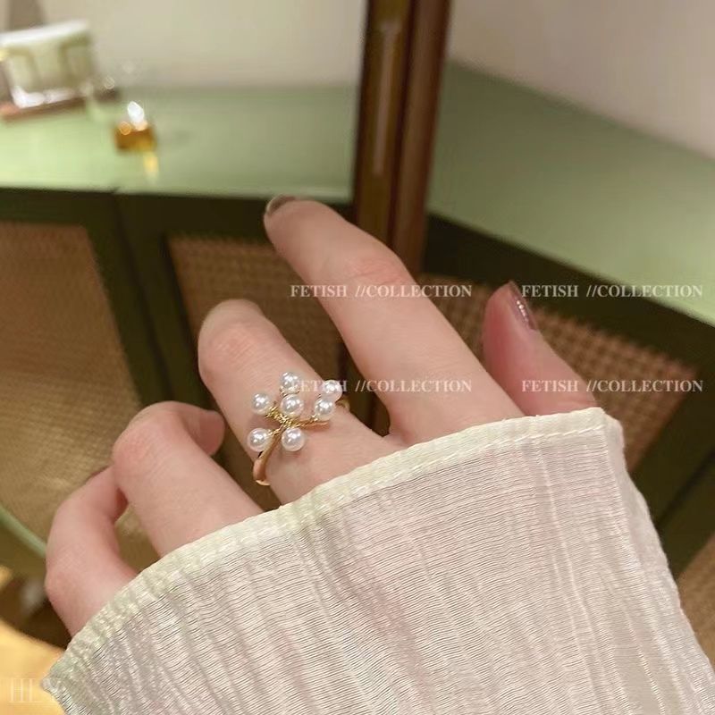 Baroque Pearl Exquisite Female Niche Design High-grade White Fritillaria Opening Adjustable Dieting Ring Retro Ring