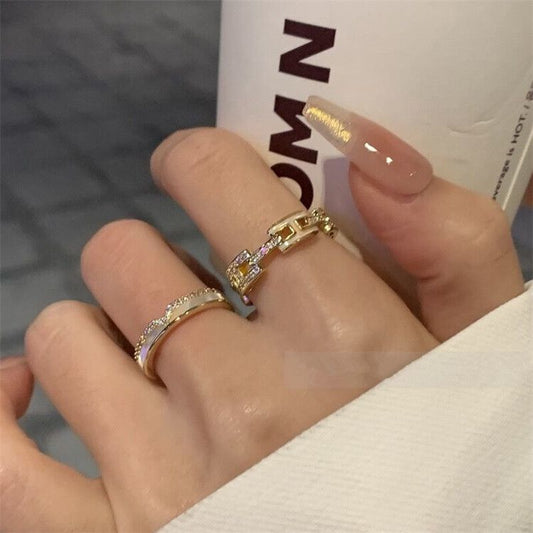 Light Luxury Exquisite Socialite Zircon Shell Letter Ring Women's Ins Niche Design High-end Fashion Stacked Ring