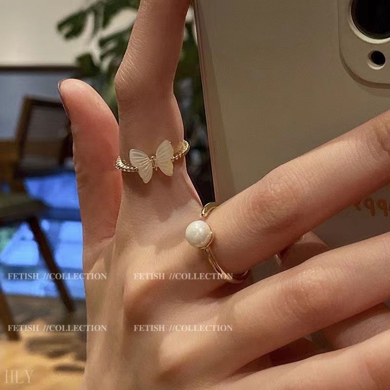 Baroque Pearl Exquisite Female Niche Design High-grade White Fritillaria Opening Adjustable Dieting Ring Retro Ring