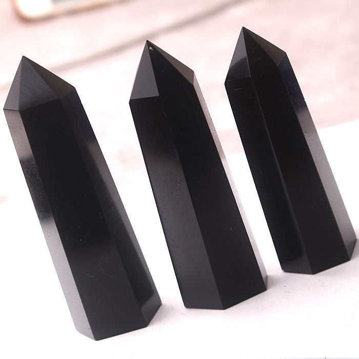 Obsidian hexagonal prism crystal column energy crystal stone spirit ornaments energy gathering