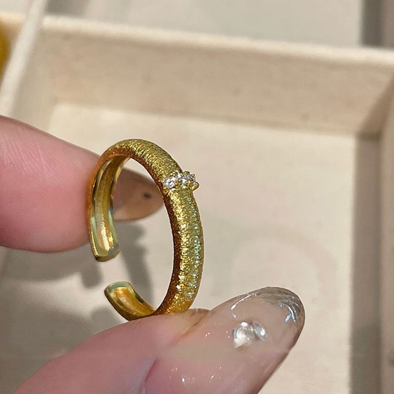 Middle Ancient Wire-drawing Zircon Pearl Ring Women's Open-mouth Plain Ring Stacked to Wear Niche High-end Light Luxury Couple's Ring