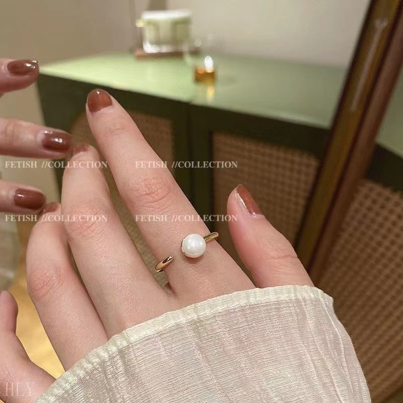 Baroque Pearl Exquisite Female Niche Design High-grade White Fritillaria Opening Adjustable Dieting Ring Retro Ring