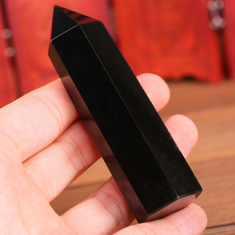 Obsidian hexagonal prism crystal column energy crystal stone spirit ornaments energy gathering