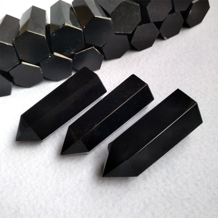 Obsidian hexagonal prism crystal column energy crystal stone spirit ornaments energy gathering