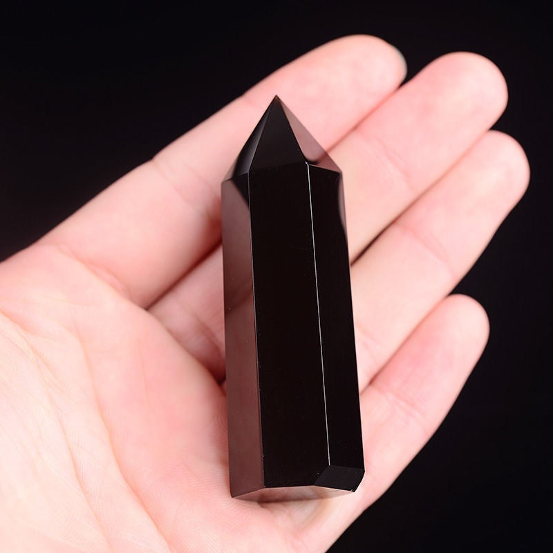 Obsidian hexagonal prism crystal column energy crystal stone spirit ornaments energy gathering