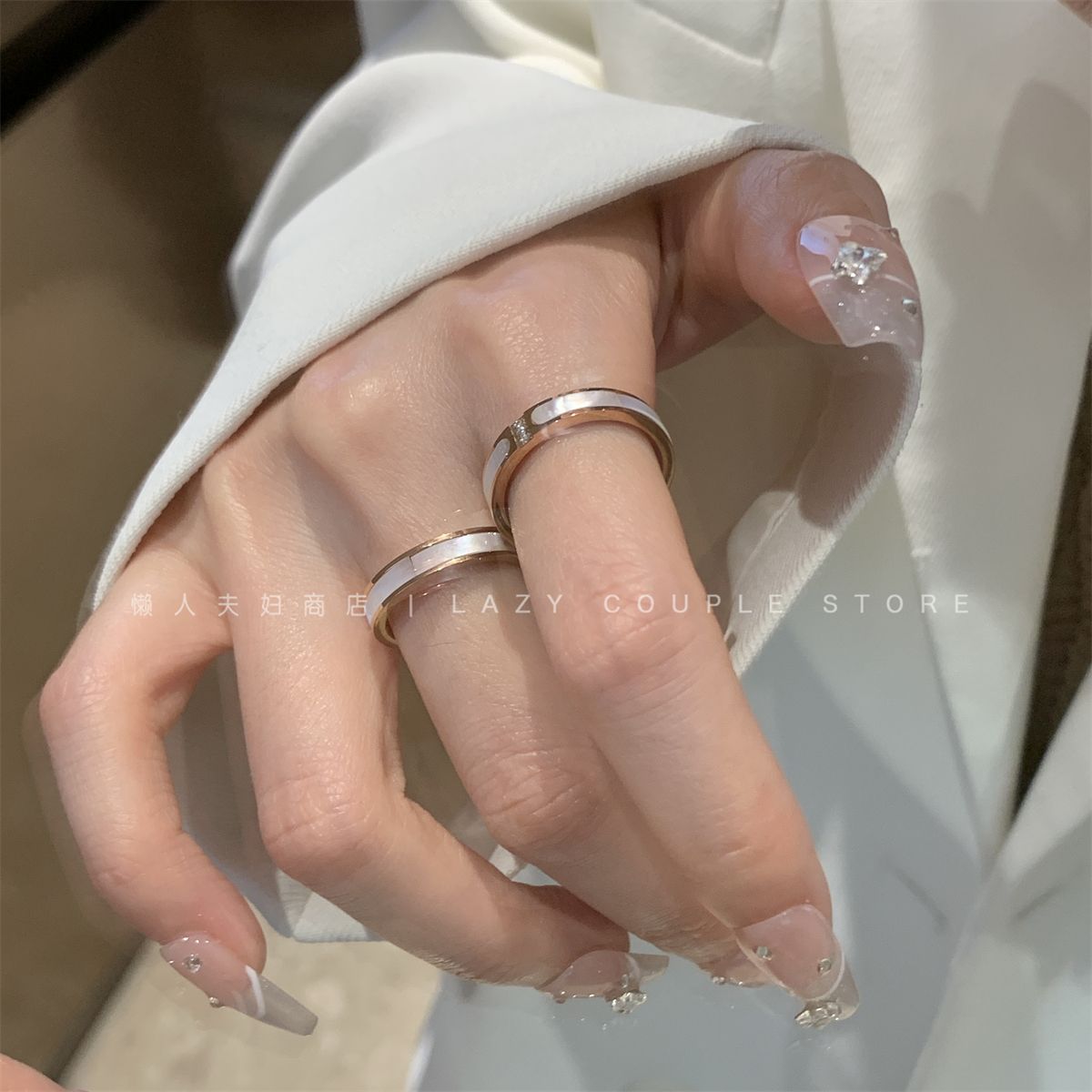 Wash your hands without picking ~ high-grade white Fritillaria zircon delicate plain ring female titanium steel does not fade food finger ring