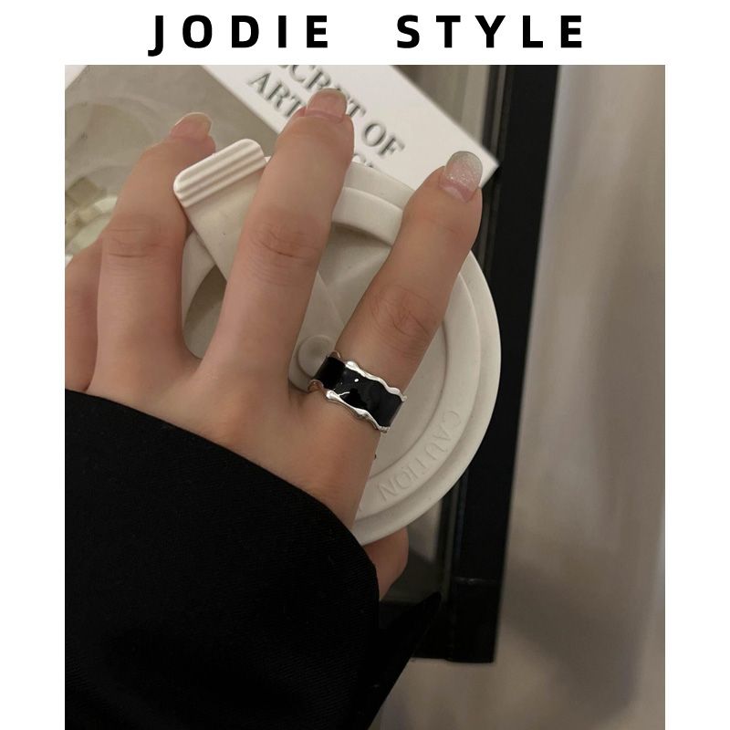 Advanced Texture Black Oil Dropping Ring for Men and Women Design Niche Couple Pair Ring Retro Hong Kong Style Wide Edition Finger Ring