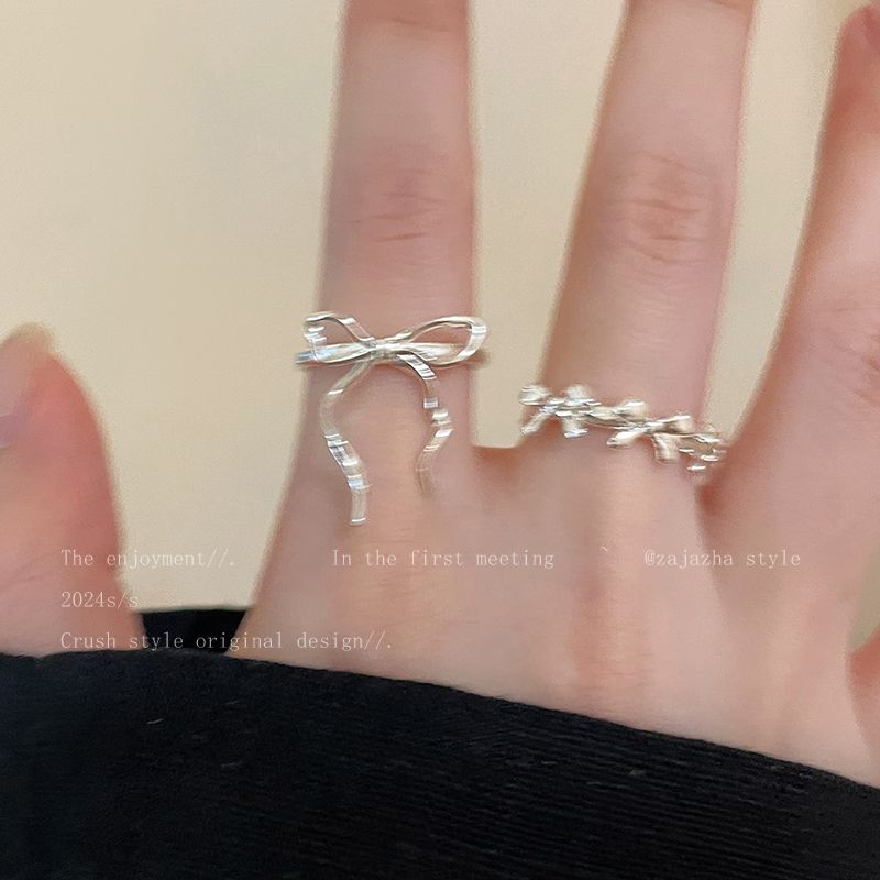 silver Bow Line Ring Women's Summer Ins Simple Cold Style Internet Celebrity Food Finger Ring Opening Adjustable Ring