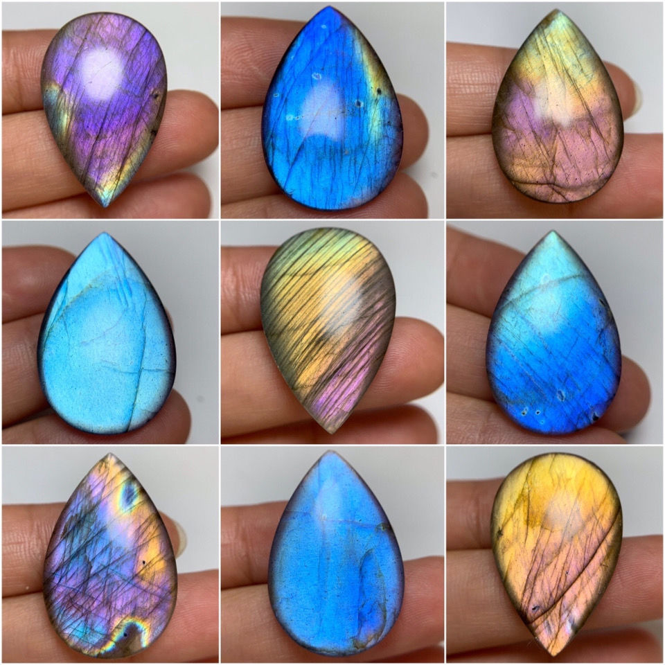 Natural Nepal Lafite Pendant Moonlight Stone Bare Stone Pendant Blue and Green Light Raw Stone Play DIY Jewelry Accessories