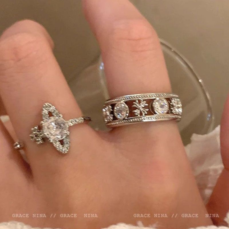 Saturn Girl! Flash Diamond Planet Ring Women's Light Luxury Niche Design Couple's Index Finger Ring Cold Style High Sense